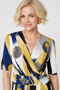 Printed Wrap Front Midi Dress -Hallmark Style D167953 MUSTARD 4