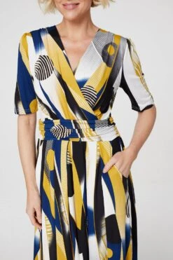 Printed Wrap Front Midi Dress -Hallmark Style D167953 MUSTARD 5