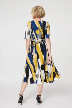 Printed Wrap Front Midi Dress -Hallmark Style D167953 MUSTARD 6