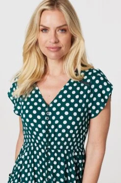 Polka Dot Lace Trim Maxi Dress -Hallmark Style D167956 GREEN 3