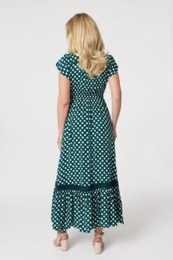 Polka Dot Lace Trim Maxi Dress -Hallmark Style D167956 GREEN 6