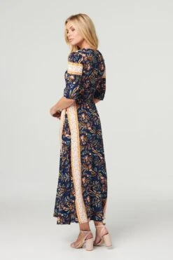 Printed 1/2 Sleeve Maxi Dress -Hallmark Style D168073 MULTI NAVY 6
