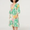 Floral Flare Sleeve Midi Dress 1 Floral Flare Sleeve Midi Dress -Hallmark Style D168090 GREEN 1