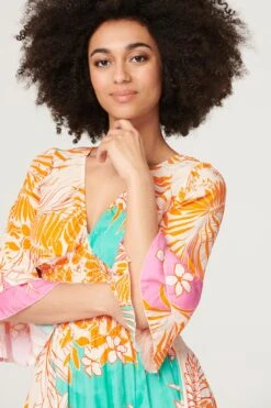 Floral Flare Sleeve Midi Dress -Hallmark Style D168090 ORANGE 3