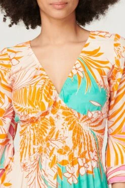 Floral Flare Sleeve Midi Dress -Hallmark Style D168090 ORANGE 4