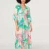 Floral Flute Sleeve Maxi Dress 2 Floral Flute Sleeve Maxi Dress -Hallmark Style D168091 MULTI GREEN 1