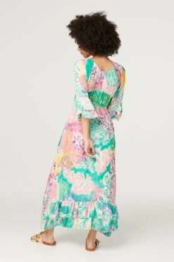 Floral Flute Sleeve Maxi Dress -Hallmark Style D168091 MULTI GREEN 5