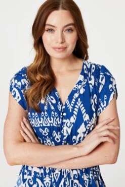 Ikat Print High Low Maxi Dress -Hallmark Style D168093 NAVY 3