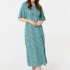 Ditsy Floral 1/2 Sleeve Midi Dress -Hallmark Style D168110 LIGHT GREEN 2