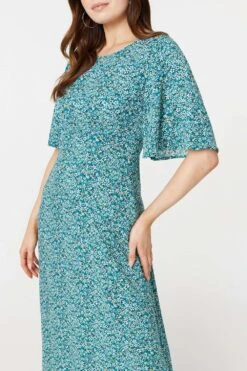 Ditsy Floral 1/2 Sleeve Midi Dress -Hallmark Style D168110 LIGHT GREEN 6