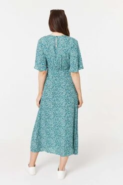 Ditsy Floral 1/2 Sleeve Midi Dress -Hallmark Style D168110 LIGHT GREEN 7