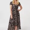 Printed High Low Maxi Dress -Hallmark Style D168116 MULTI BLACK 1