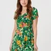 Floral V-Neck Short Skater Dress 2 Floral V-Neck Short Skater Dress -Hallmark Style D168117 GREEN 2