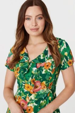 Floral V-Neck Short Skater Dress 12 Floral V-Neck Short Skater Dress -Hallmark Style D168117 GREEN 3
