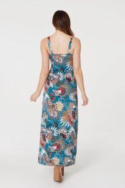 Feather Print Empire Maxi Dress -Hallmark Style D168121 TEAL 5