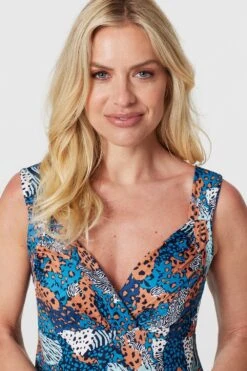 Printed Lace Trim Hanky Hem Dress -Hallmark Style D168140 MULTI BLUE 3