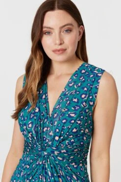 Printed Gathered Front Maxi Dress -Hallmark Style D168318 GREEN 3