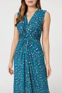 Printed Gathered Front Maxi Dress -Hallmark Style D168318 GREEN 4