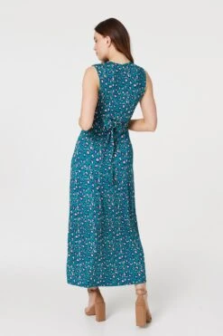 Printed Gathered Front Maxi Dress -Hallmark Style D168318 GREEN 5