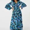 Printed Ruffle Hem Empire Maxi Dress -Hallmark Style D168400 MULTI BLUE 1