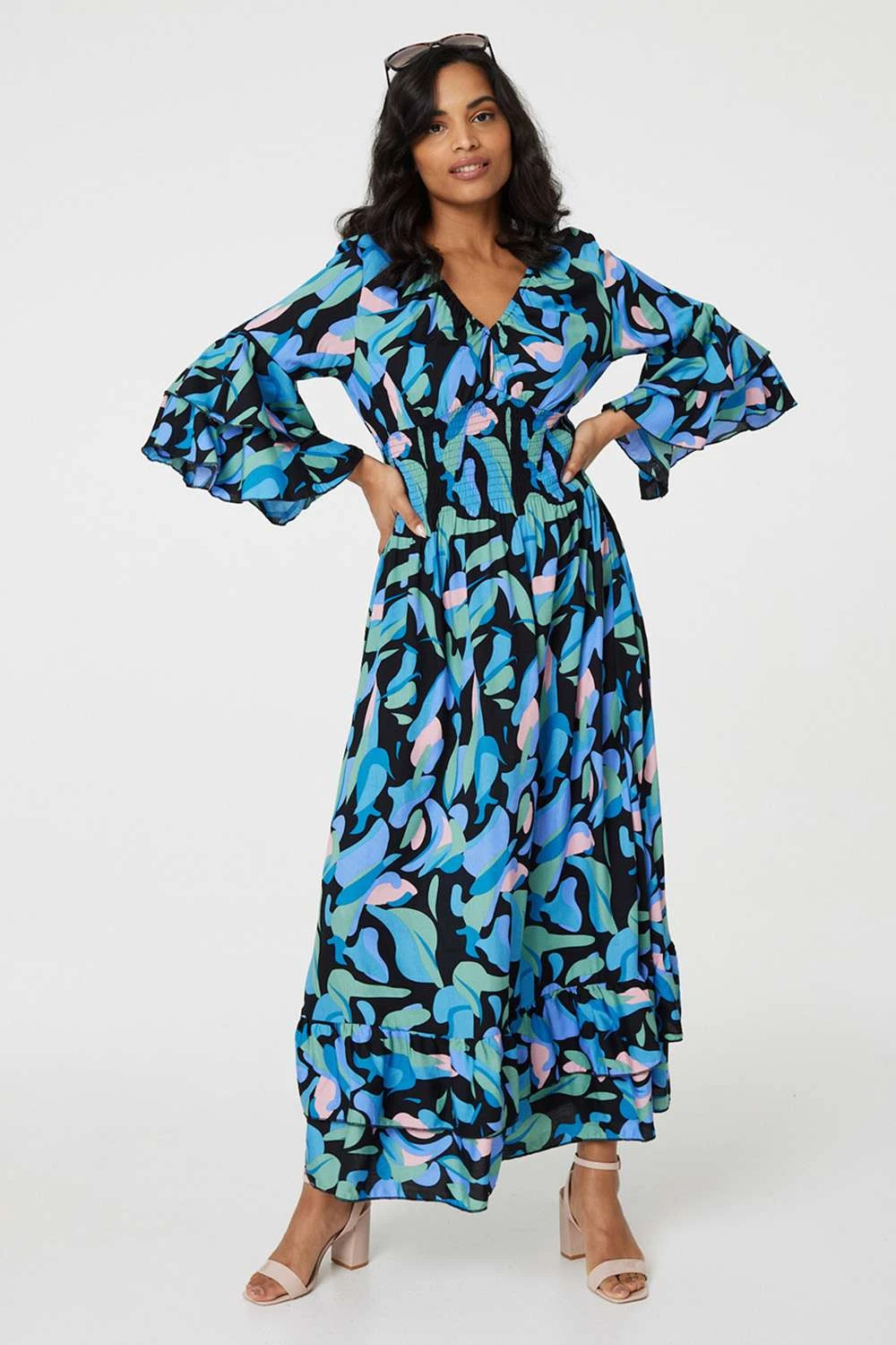 Printed Ruffle Hem Empire Maxi Dress 3 Printed Ruffle Hem Empire Maxi Dress