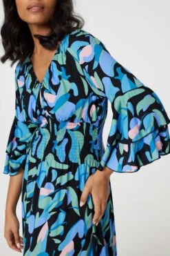 Printed Ruffle Hem Empire Maxi Dress 10 Printed Ruffle Hem Empire Maxi Dress -Hallmark Style D168400 MULTI BLUE 4