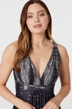 Polka Dot Empire Maxi Dress -Hallmark Style D168420 BLACK 4