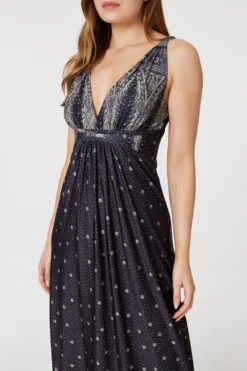 Polka Dot Empire Maxi Dress -Hallmark Style D168420 BLACK 5