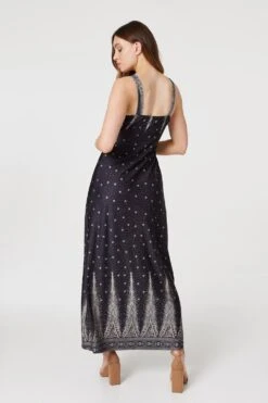 Polka Dot Empire Maxi Dress -Hallmark Style D168420 BLACK 6
