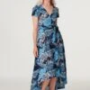 Leaf Print High Low Maxi Dress 2 Leaf Print High Low Maxi Dress -Hallmark Style D168421 MULTI BLUE 1