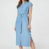Denim Side Split Midi Shirt Dress -Hallmark Style D168433 DENIM BLUE 2