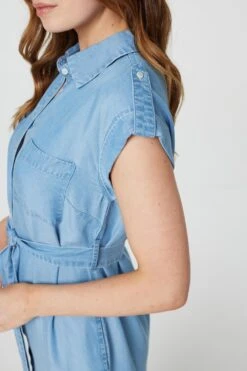 Denim Side Split Midi Shirt Dress -Hallmark Style D168433 DENIM BLUE 7