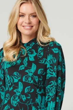 Floral High Neck Split Midi Dress 11 Floral High Neck Split Midi Dress -Hallmark Style D168486 MULTI GREEN 4