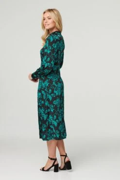 Floral High Neck Split Midi Dress 10 Floral High Neck Split Midi Dress -Hallmark Style D168486 MULTI GREEN 5