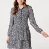 Floral Layered Hem Shirt Dress 2 Floral Layered Hem Shirt Dress -Hallmark Style D168491 MULTI BLACK 3