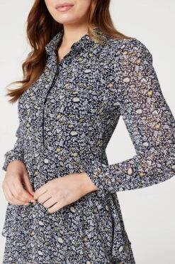 Floral Layered Hem Shirt Dress -Hallmark Style D168491 MULTI BLACK 5