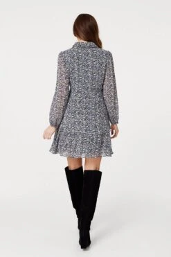 Floral Layered Hem Shirt Dress -Hallmark Style D168491 MULTI BLACK 6