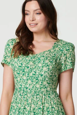 Vintage Floral Pleated Midi Dress -Hallmark Style D168535 MULTI GREEN 5