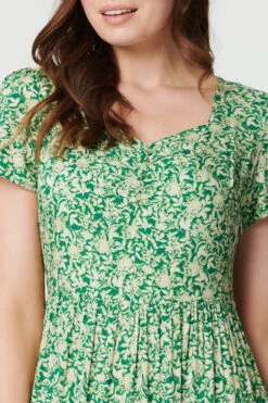 Vintage Floral Pleated Midi Dress -Hallmark Style D168535 MULTI GREEN 6