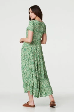 Vintage Floral Pleated Midi Dress -Hallmark Style D168535 MULTI GREEN 7