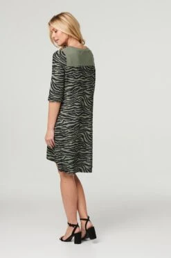 Zebra Print Short Skater Dress -Hallmark Style D168552 KHAKI 4