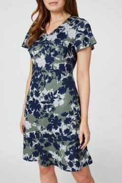 Leaf Print Short Skater Dress -Hallmark Style D168555 MULTI GREEN 5