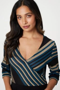 Striped Colour Block Skater Dress -Hallmark Style D168557 MULTI BLACK 4