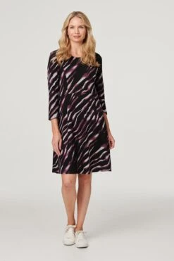 Printed Twist Back Skater Dress -Hallmark Style D168563 MULTI PURPLE 1