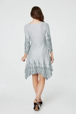 Printed Hanky Hem Wrap Dress -Hallmark Style D168564 GREY 11