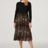 Leopard Print Tiered Midi Dress -Hallmark Style D168580 MULTI BLACK 1