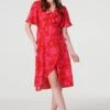 Floral 1/2 Flare Sleeve Wrap Dress