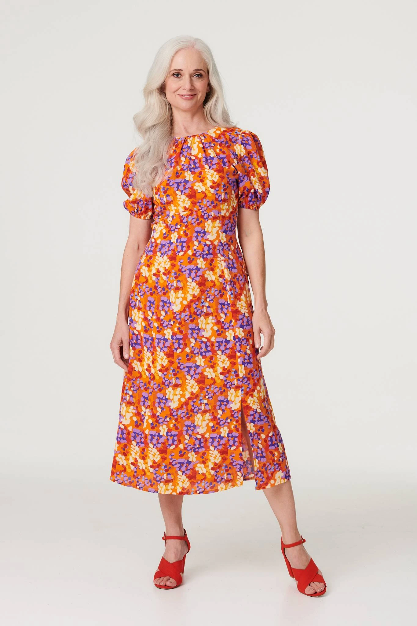 Printed Puff Sleeve Midi Tea Dress 3 Printed Puff Sleeve Midi Tea Dress