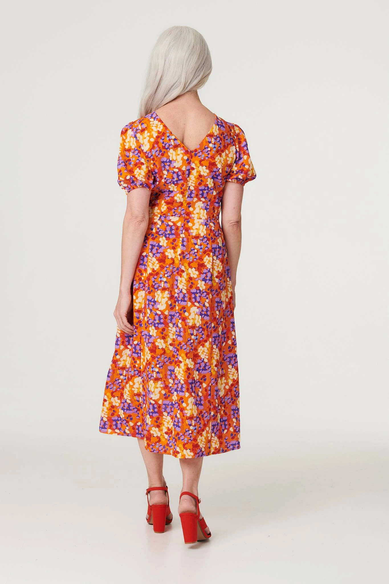 Printed Puff Sleeve Midi Tea Dress 5 Printed Puff Sleeve Midi Tea Dress - Image 3