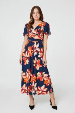 Floral Ruched Waist Maxi Dress -Hallmark Style D168616 MULTI RED 2